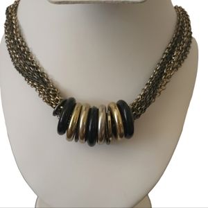 Vintage Signed Robert Ross Ring Charm Necklace Black Gold